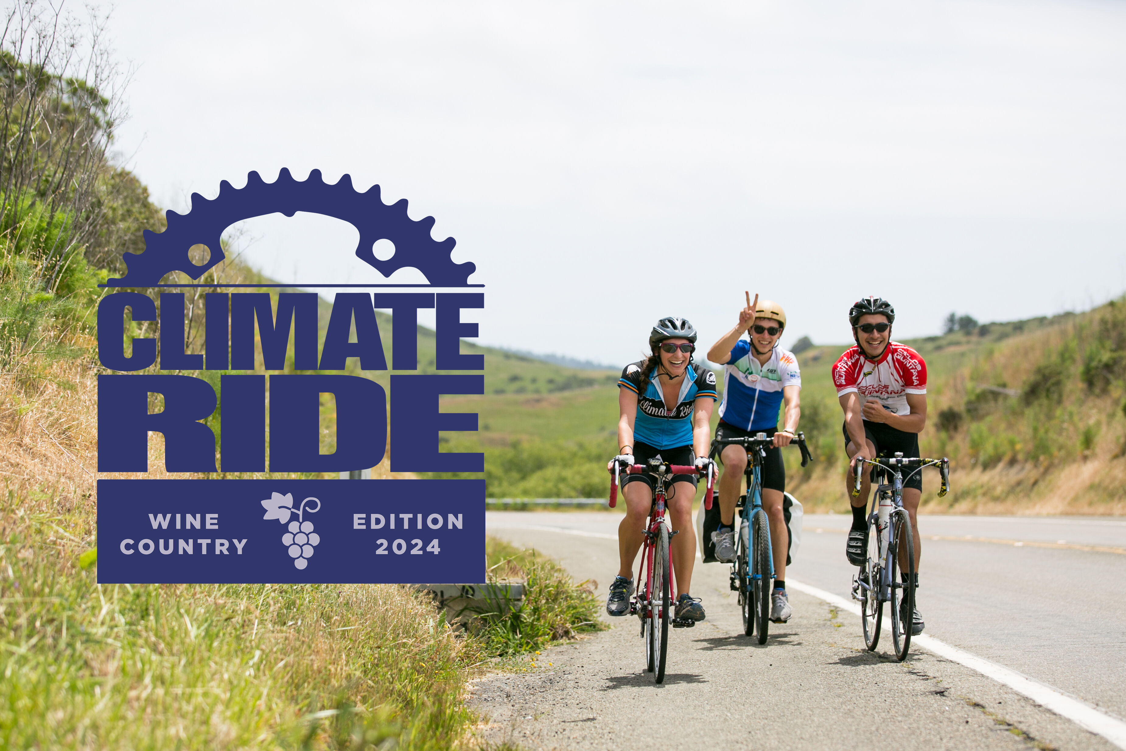 Climate Ride Wine Country bikers racing on road